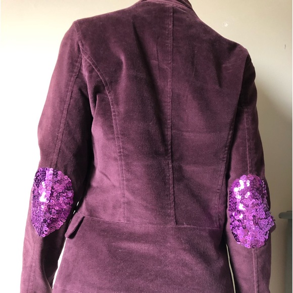 Purple Velvet Blazer Sequins Elbows Velvet Jacket Purple Coat - Picture 8 of 10